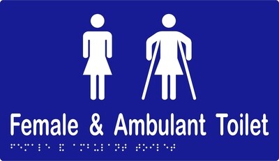 Female & Ambulant Toilet Braille Sign Silver/Black (Blue/White Shown)