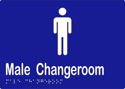 Male Changeroom Braille Sign Silver/Black (Blue/White Shown)