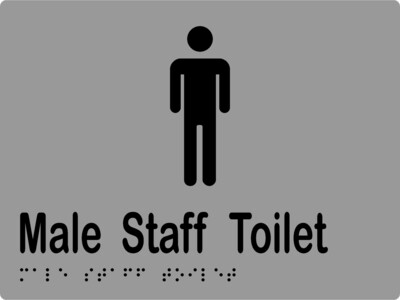 Male Staff Toilet Braille Sign Silver/Black
