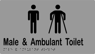 Male & Ambulant Toilet Braille Sign Silver/Black (Blue/White Shown)