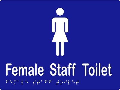 Female Staff Toilet Braille Sign Blue/White