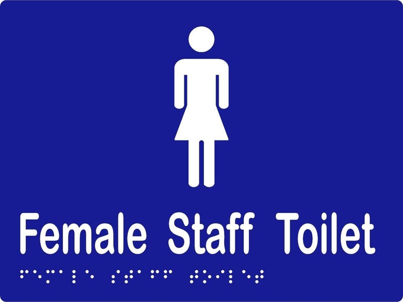 Female Staff Toilet Braille Sign Blue/White
