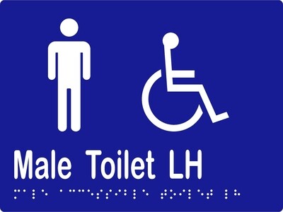 Male Accessible Toilet LH Braille Sign Blue/White