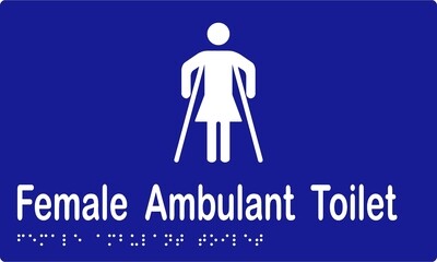 Female Ambulant Toilet Braille Sign Blue/White