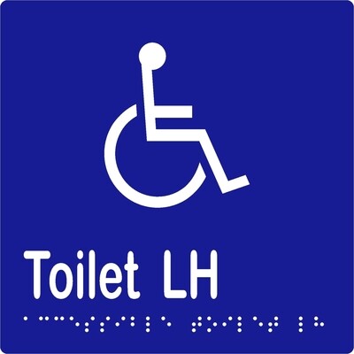 Accessible Toilet LH Braille Sign Blue/White
