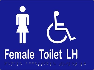 Female Accessible Toilet LH Braille Sign Blue/White