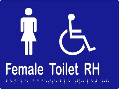 Female Accessible Toilet RH Braille Sign Blue/White