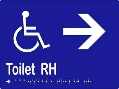 Accessible Toilet RH with Arrow Braille Sign Blue/White
