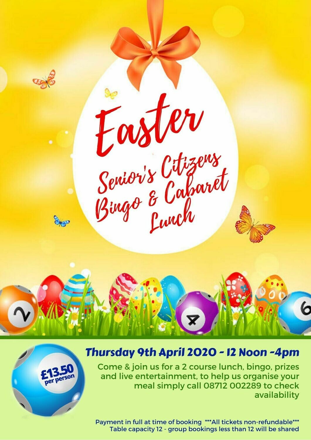 Easter Senior's Citizens Bingo & Cabaret Lunch