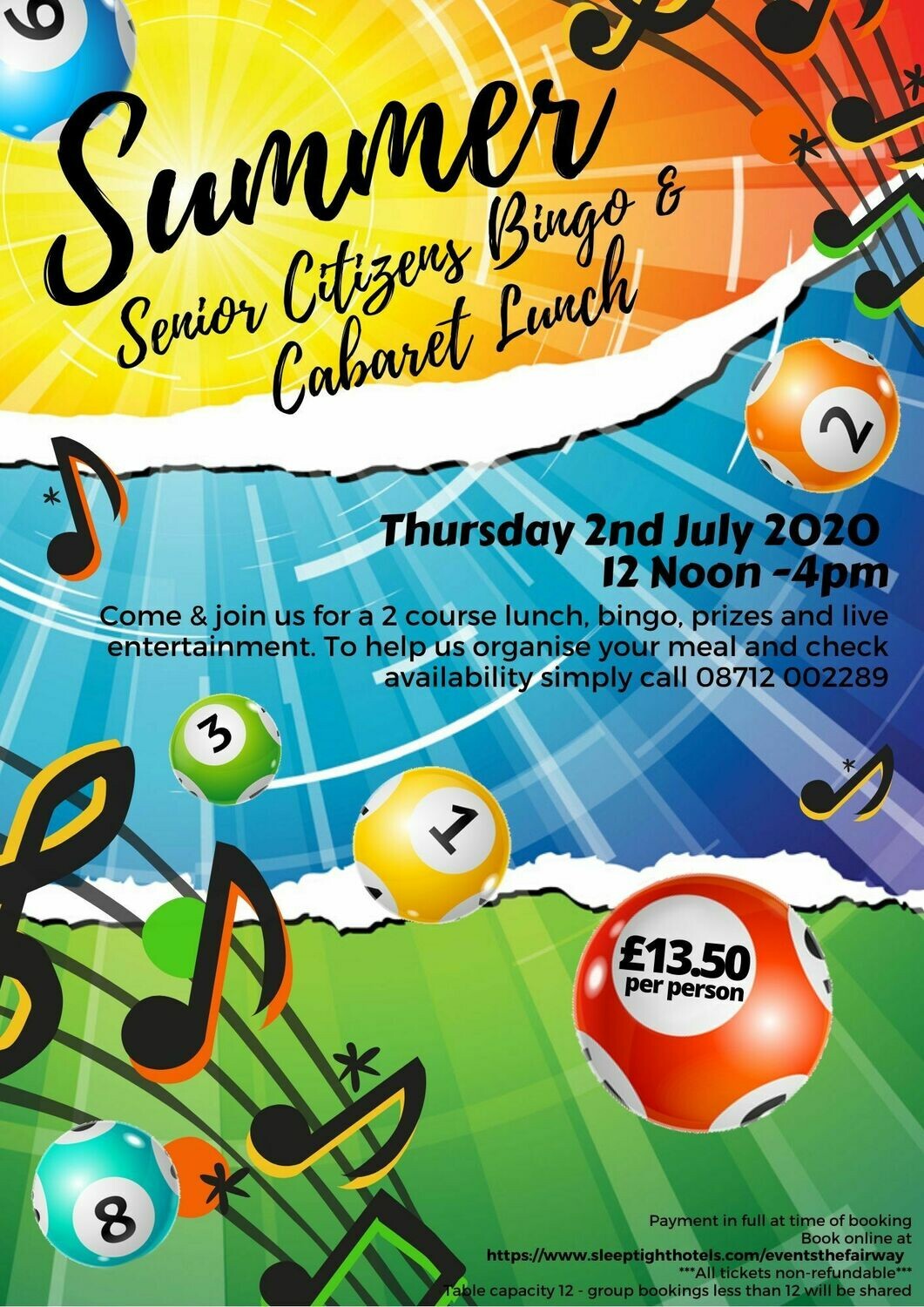 Summer Senior Citizens Bingo Cabaret Lunch