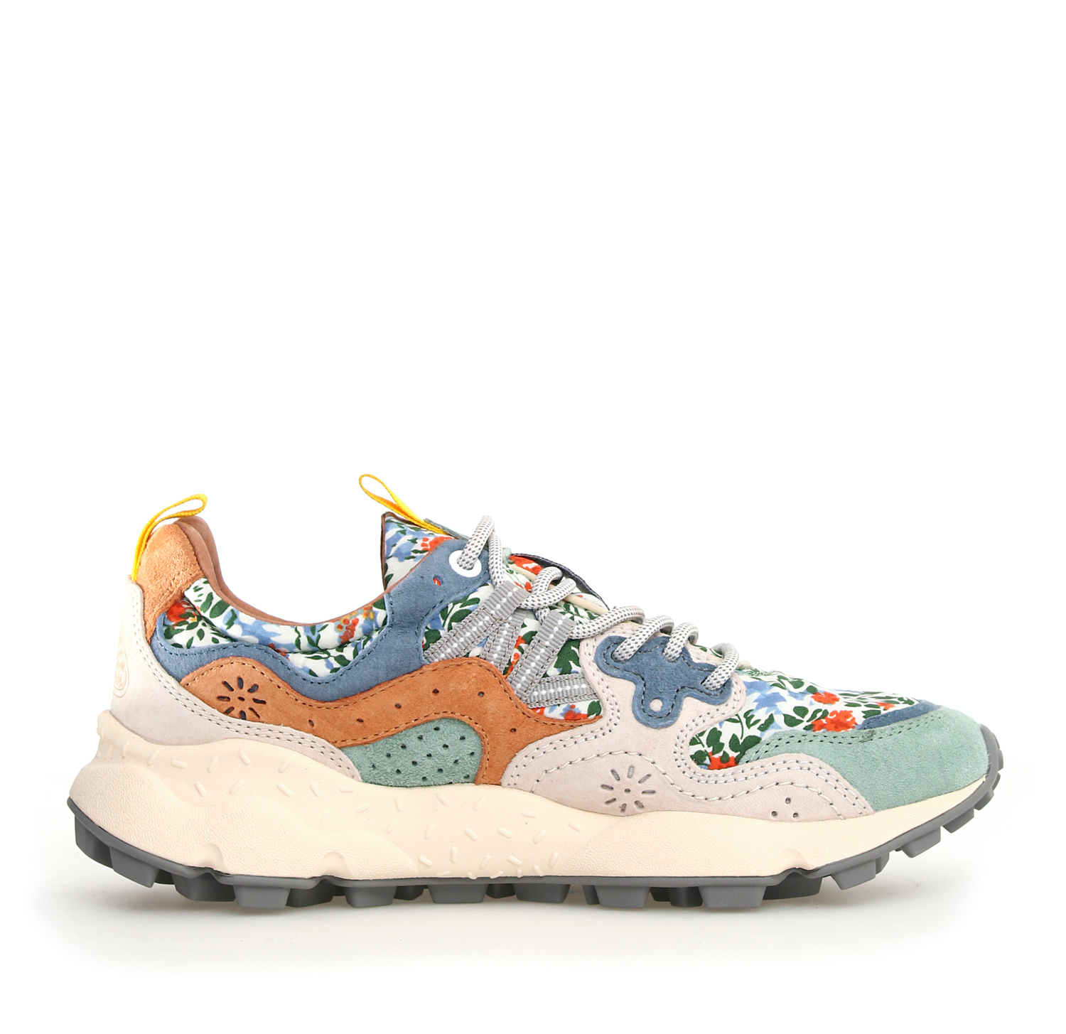 Flower Mountain Yamano 3  woman suede/print cotton spring flower grey-milk