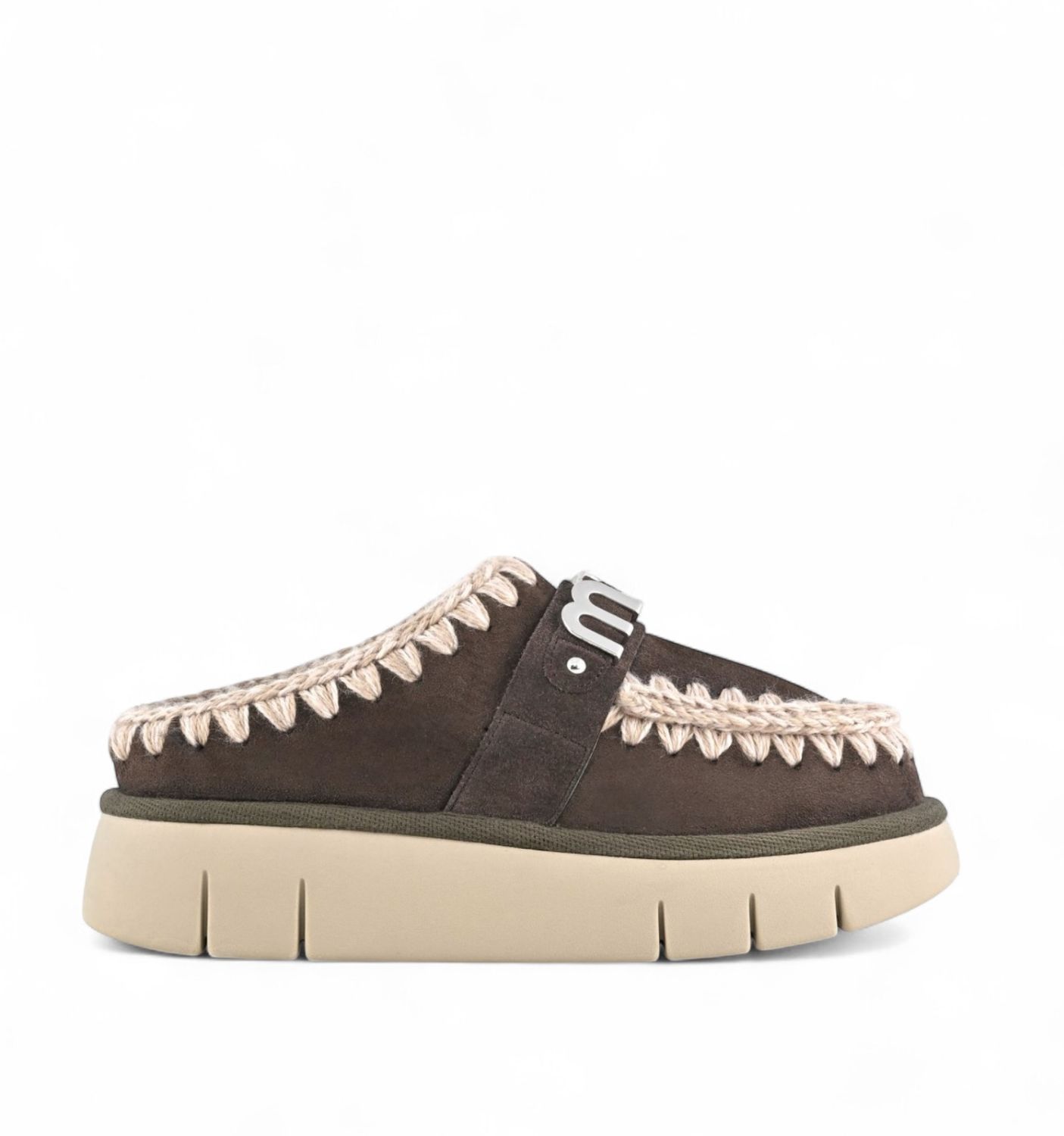 Mou Bounce Clog metal logo Mocha Mou Bounce Clog metal logo Mocha