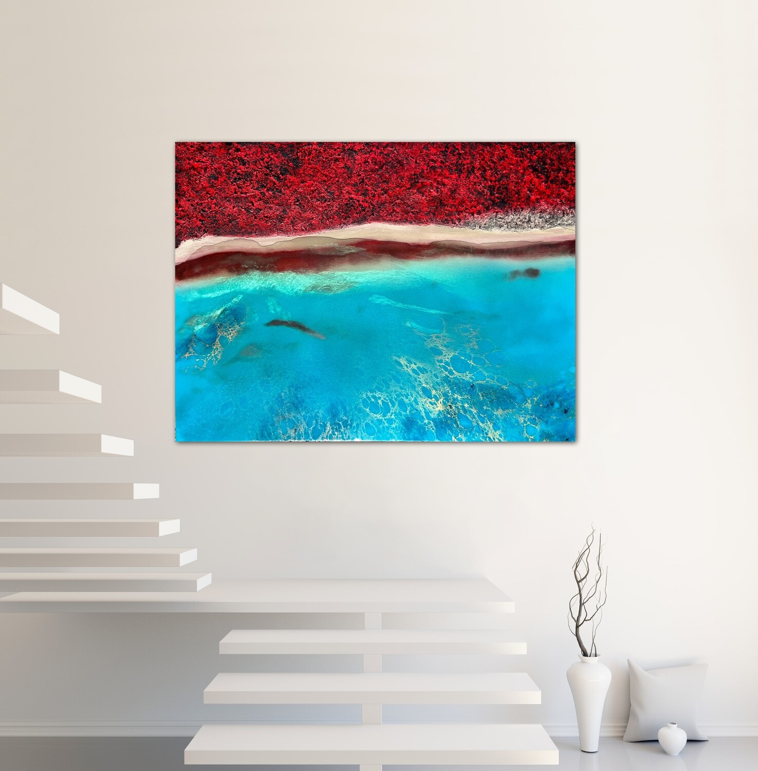 "Aerial Australia - Shark Bay" #2 Aerial ocean painting inspired by satellite and drone imagery of the Bahamas #oceanpainting #aerialocean #coastlinepainting #oceanwavespainting #seascapepainting #Bahamaspainting #oceanpaintingMiami #oceanpaintingforsale #Miamiartist #AnaHefcoArt #roundoceanpainting #roundseasccape #aerialAustralia #Australiapainting #coralreef