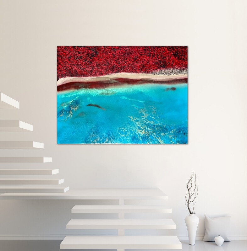 Aerial ocean painting inspired by satellite and drone imagery of the Bahamas #oceanpainting #aerialocean #coastlinepainting #oceanwavespainting #seascapepainting #Bahamaspainting #oceanpaintingMiami #oceanpaintingforsale #Miamiartist #AnaHefcoArt #roundoceanpainting #roundseasccape #aerialAustralia #Australiapainting #coralreef