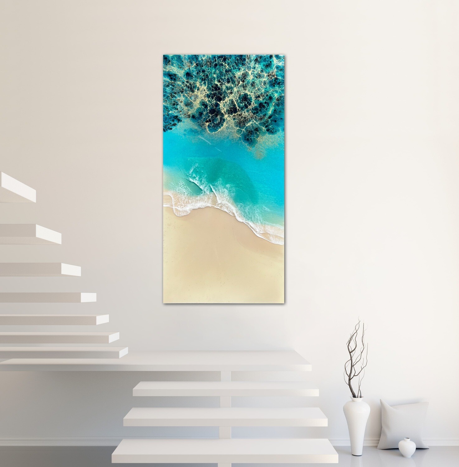 Aerial ocean painting inspired by satellite and drone imagery of the Bahamas #oceanpainting #aerialocean #coastlinepainting #oceanwavespainting #seascapepainting #Bahamaspainting #oceanpaintingMiami #oceanpaintingforsale #Miamiartist #AnaHefcoArt #roundoceanpainting #roundseasccape #aerialMiamipainting #aerialMiami