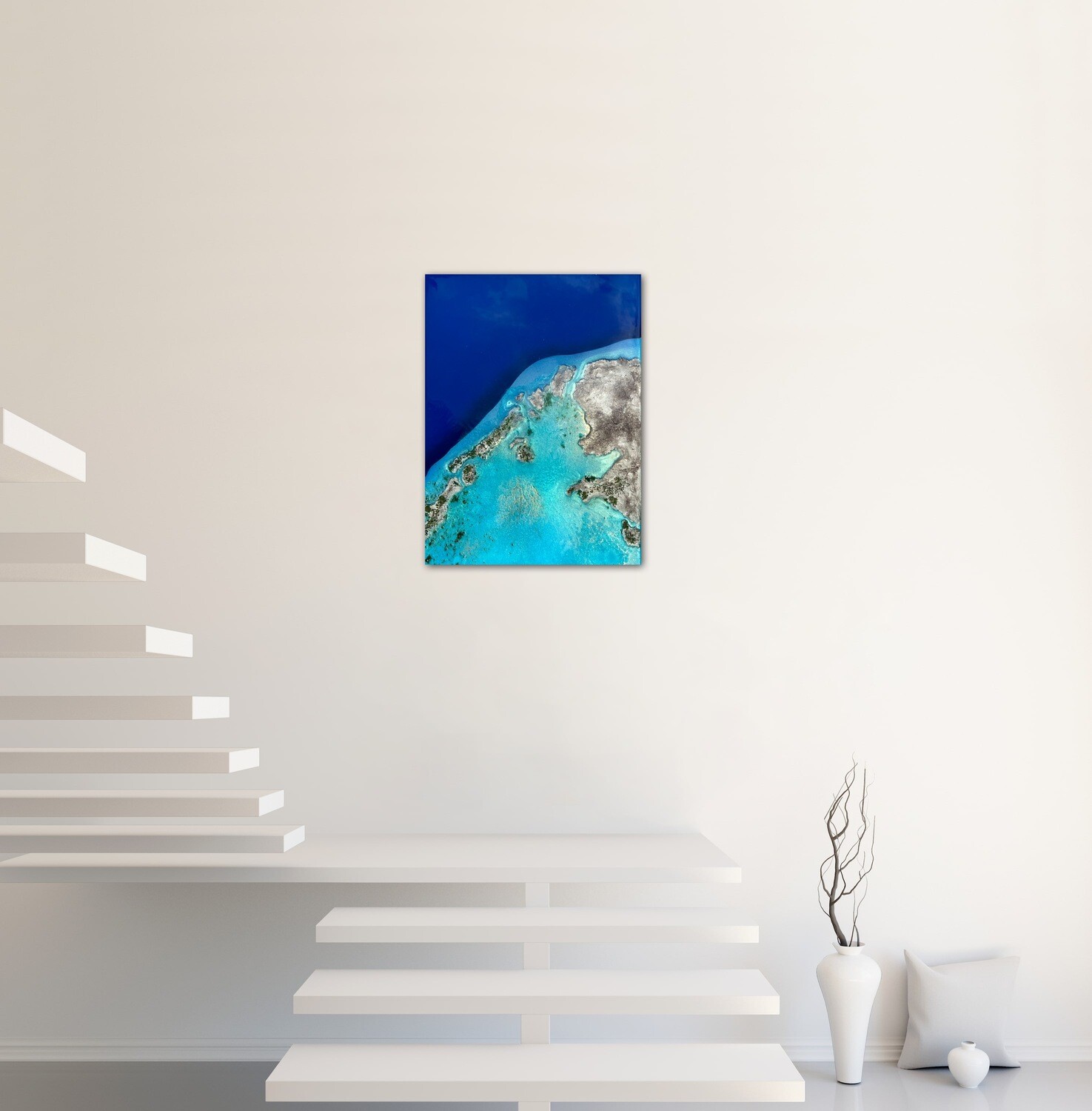 Aerial ocean painting inspired by satellite and drone imagery of the Bahamas #oceanpainting #aerialocean #coastlinepainting #oceanwavespainting #seascapepainting #Bahamaspainting #diptychpainting #oceanpaintingMiami #oceanpaintingforsale #Miamiartist #AnaHefcoArt