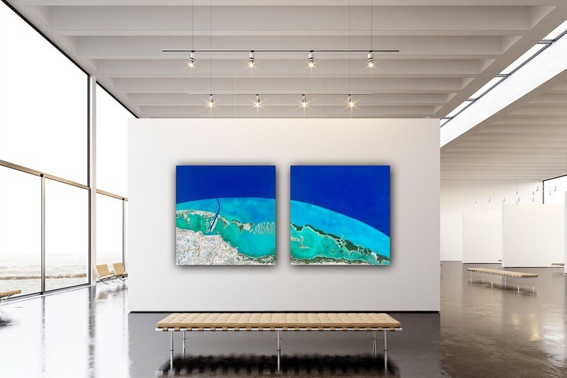 The perfect view Aerial ocean painting inspired by satellite and drone imagery of the Bahamas #oceanpainting #aerialocean #coastlinepainting #oceanwavespainting #seascapepainting #Bahamaspainting #oceanpaintingMiami #oceanpaintingforsale #Miamiartist #AnaHefcoArt #roundoceanpainting #roundseasccape #aerialMiamipainting #aerialMiami