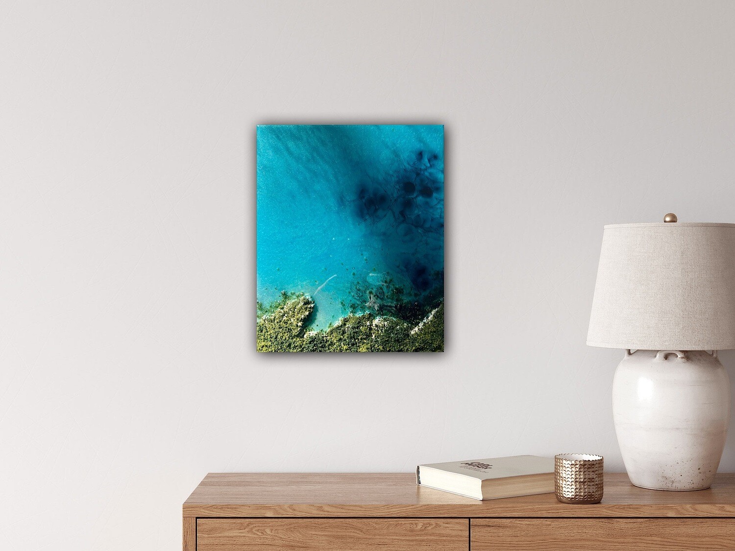 Aerial ocean painting inspired by satellite and drone imagery of the Bahamas #oceanpainting #aerialocean #coastlinepainting #oceanwavespainting #seascapepainting