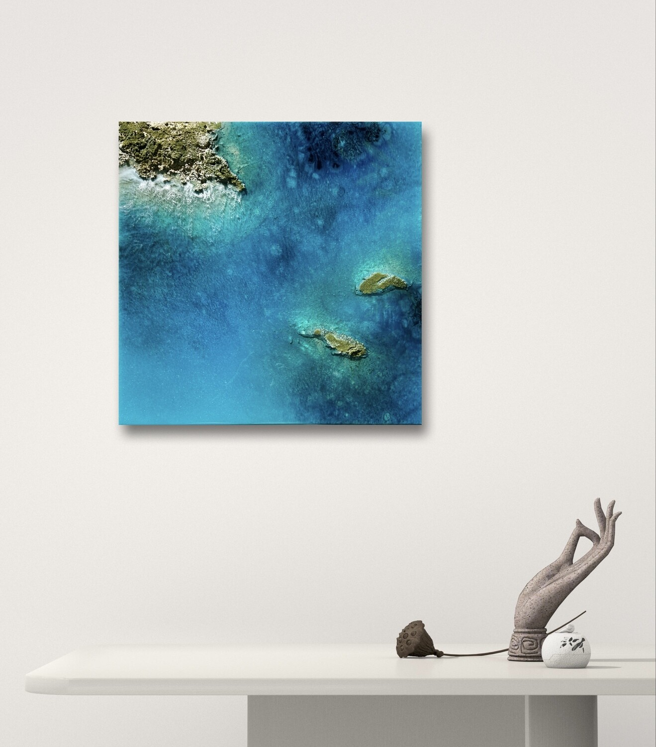 Aerial ocean painting inspired by satellite and drone imagery of the Bahamas #oceanpainting #aerialocean #coastlinepainting #oceanwavespainting #seascapepainting #Bahamaspainting #diptychpainting #oceanpaintingMiami