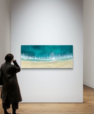 Large ocean seascape painting with shallow waters and peaceful horizon