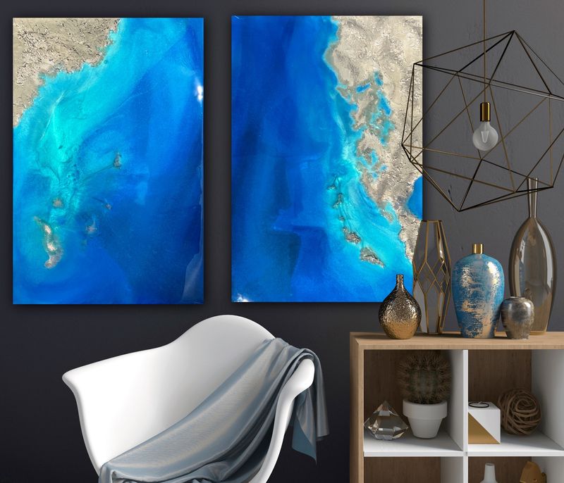 True Blue-Flying Over The ocean-aerial-beach-diptych-ocean-painting-Miami-artist-ana-hefco