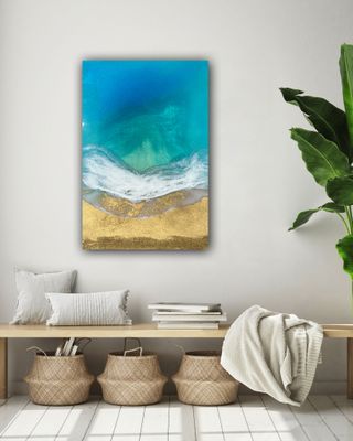 Blissful Moments-aerial-ocean-waves-painting-Miami-gold-sand-beach-Bahamas-Turks and Caicos-painting-ana-hefco-1