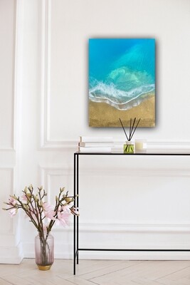 Peaceful Beach-aerial-ocean-waves-painting-Miami-gold-sand-beach-Bahamas-Turks and Caicos-painting-ana-hefco-1