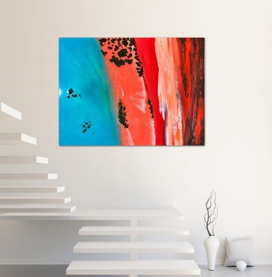 Aerial ocean painting inspired by satellite and drone imagery of the Bahamas #oceanpainting #aerialocean #coastlinepainting #oceanwavespainting #seascapepainting #Bahamaspainting #oceanpaintingMiami #oceanpaintingforsale #Miamiartist #AnaHefcoArt #roundoceanpainting #roundseasccape #aerialAustralia #Australiapainting #