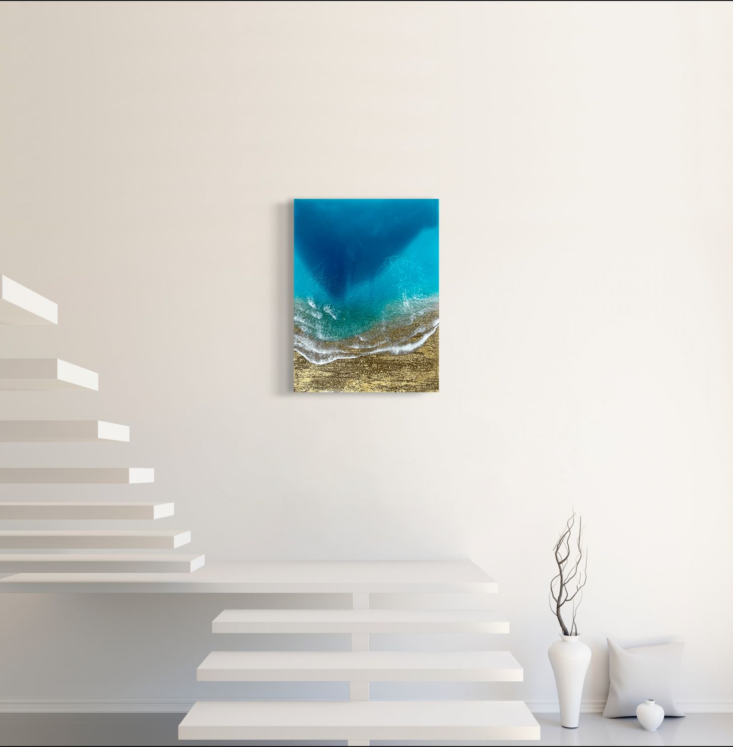 Timeless Beauty-aerial-ocean-waves-painting-Miami-gold-sand-beach-Bahamas-Turks and Caicos-painting-ana-hefco-1