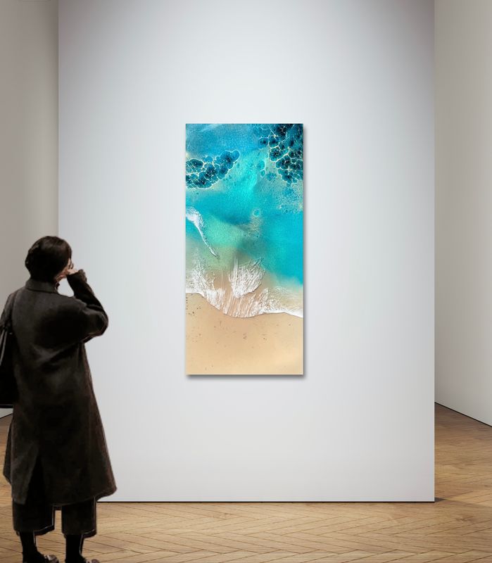 The Beach-aerial-ocean-waves-painting-Miami-white-sand-beach-Bahamas-Turks and Caicos-painting-ana-hefco