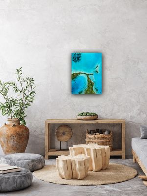 Flying Over The Bahamas-aerial-beach-ocean-waves-painting-Miami-artist-ana-hefco