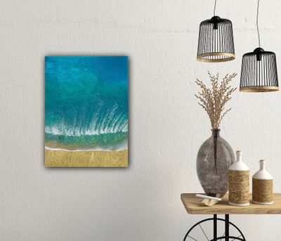 Dolce Farniente-aerial-ocean-waves-painting-Miami-gold-sand-beach-Bahamas-Turks and Caicos-painting-ana-hefco-1