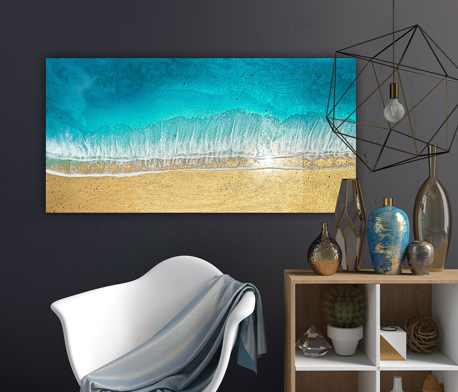 Shallow Waters-aerial-ocean-waves-painting-Miami-gold-sand-beach-Bahamas-Turks and Caicos-painting-ana-hefco