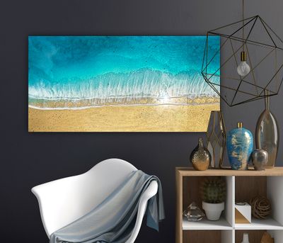 Shallow Waters-aerial-ocean-waves-painting-Miami-gold-sand-beach-Bahamas-Turks and Caicos-painting-ana-hefco