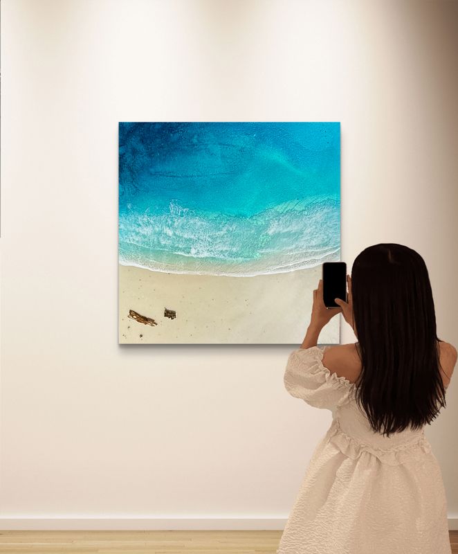 The Quiet Beach-aerial-ocean-waves-painting-Miami-artist-white-sand-beach-Bahams-painting-ana-hefco