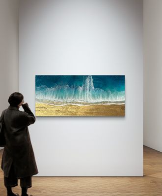 Shallow Waters-aerial-ocean-waves-painting-Miami-gold-sand-beach-Bahamas-Turks and Caicos-painting-ana-hefco-1