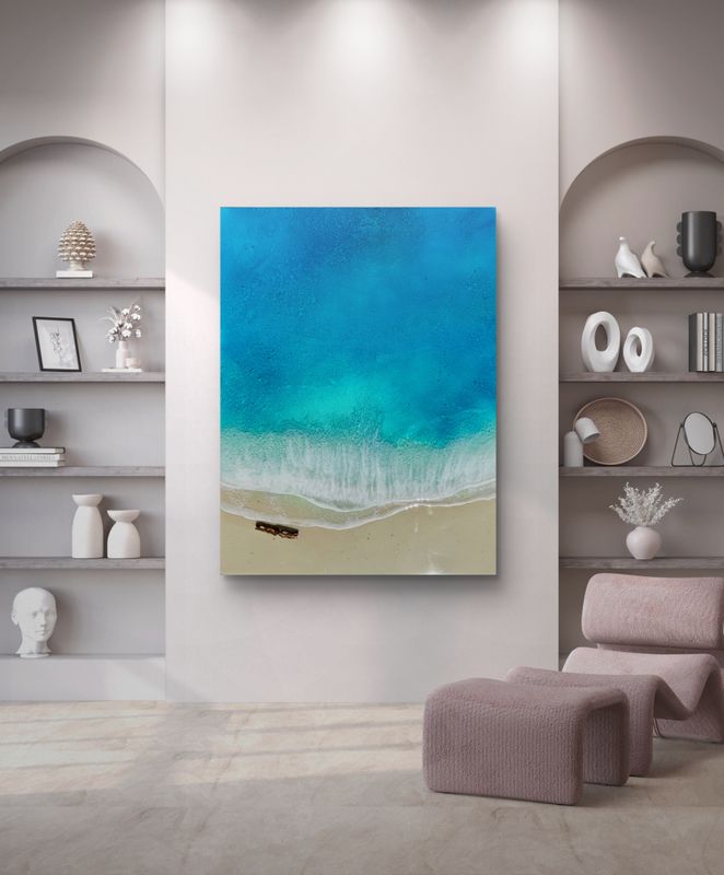 Infinite Maris-triptych-aerial-ocean-waves-painting-Miami-white-sand-beach-Bahamas-Turks and Caicos-painting-ana-hefco