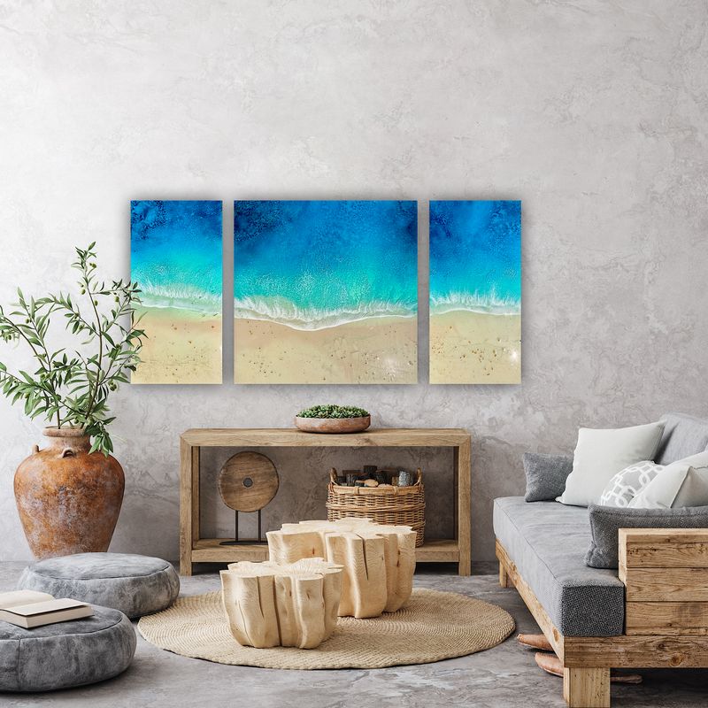 Marine Rhapsody-triptych-aerial-ocean-waves-painting-Miami-white-sand-beach-Bahamas-Turks and Caicos-painting-ana-hefco
