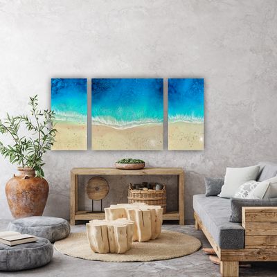 Marine Rhapsody-triptych-aerial-ocean-waves-painting-Miami-white-sand-beach-Bahamas-Turks and Caicos-painting-ana-hefco