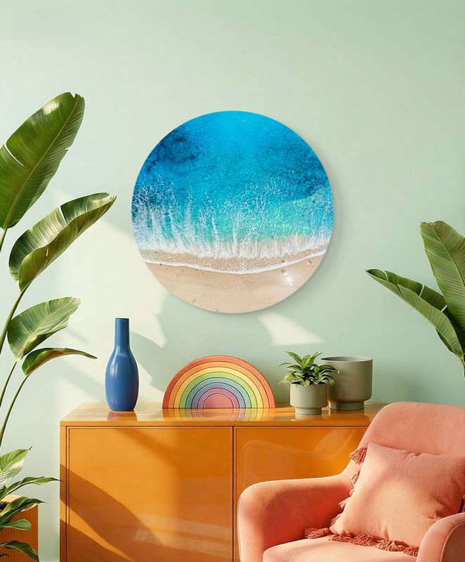 Infinite Love-round-aerial-ocean-waves-painting-Miami-artist-white-sand-beach-Bahamas-Turks and Caicos-painting-ana-hefco