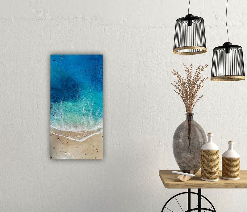 Quiet Blue-aerial-ocean-waves-painting-Miami-artist-white-sand-beach-Bahams-painting-ana-hefco