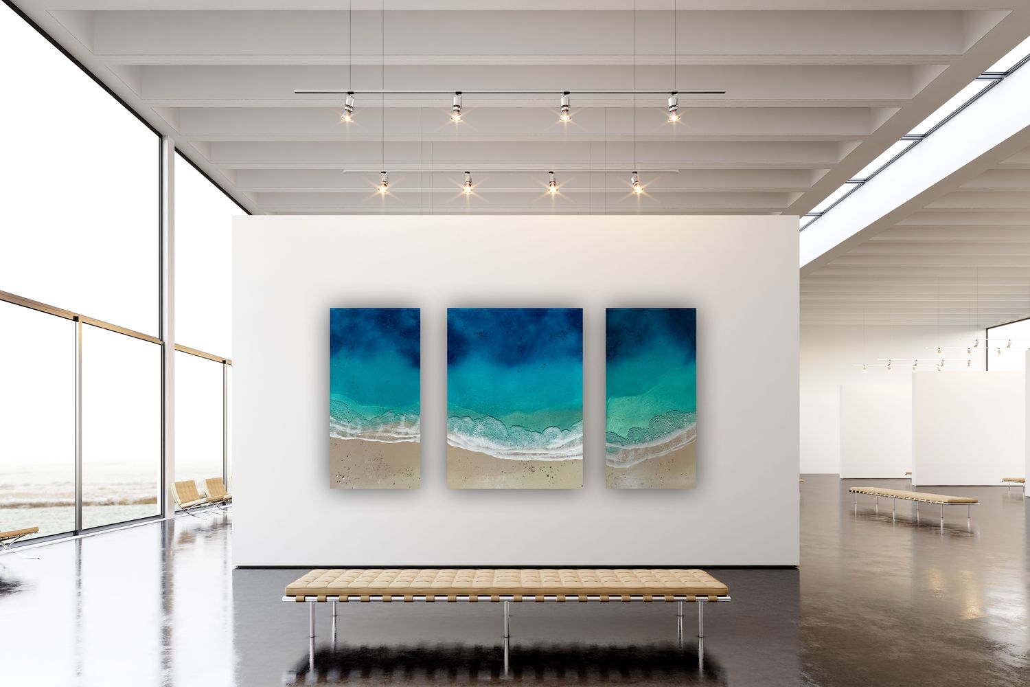 Beneath The Shallows-Flying Over The ocean-aerial-white-sand-beach-ocean-painting-Miami-artist-ana-hefco