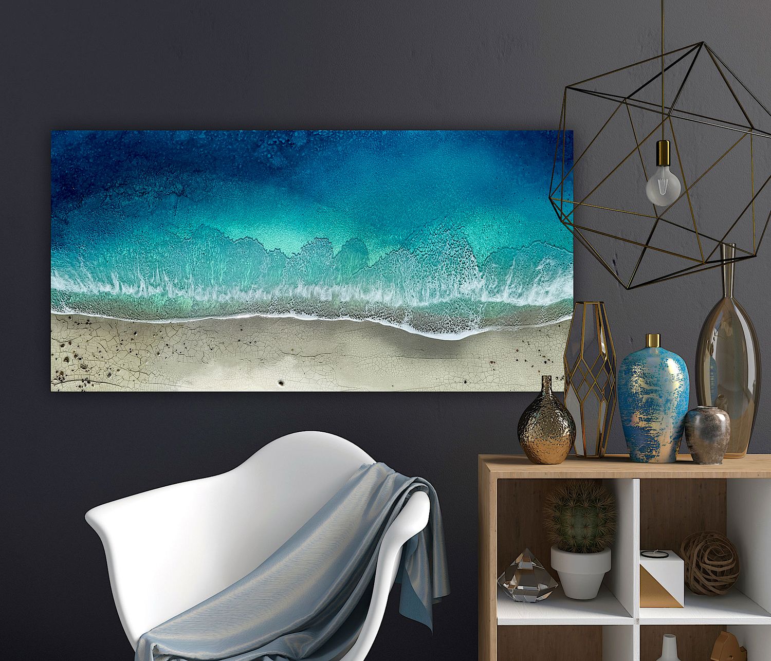 Luminous Waters-Flying Over The ocean-aerial-white-sand-beach-ocean-painting-Miami-artist-ana-hefco