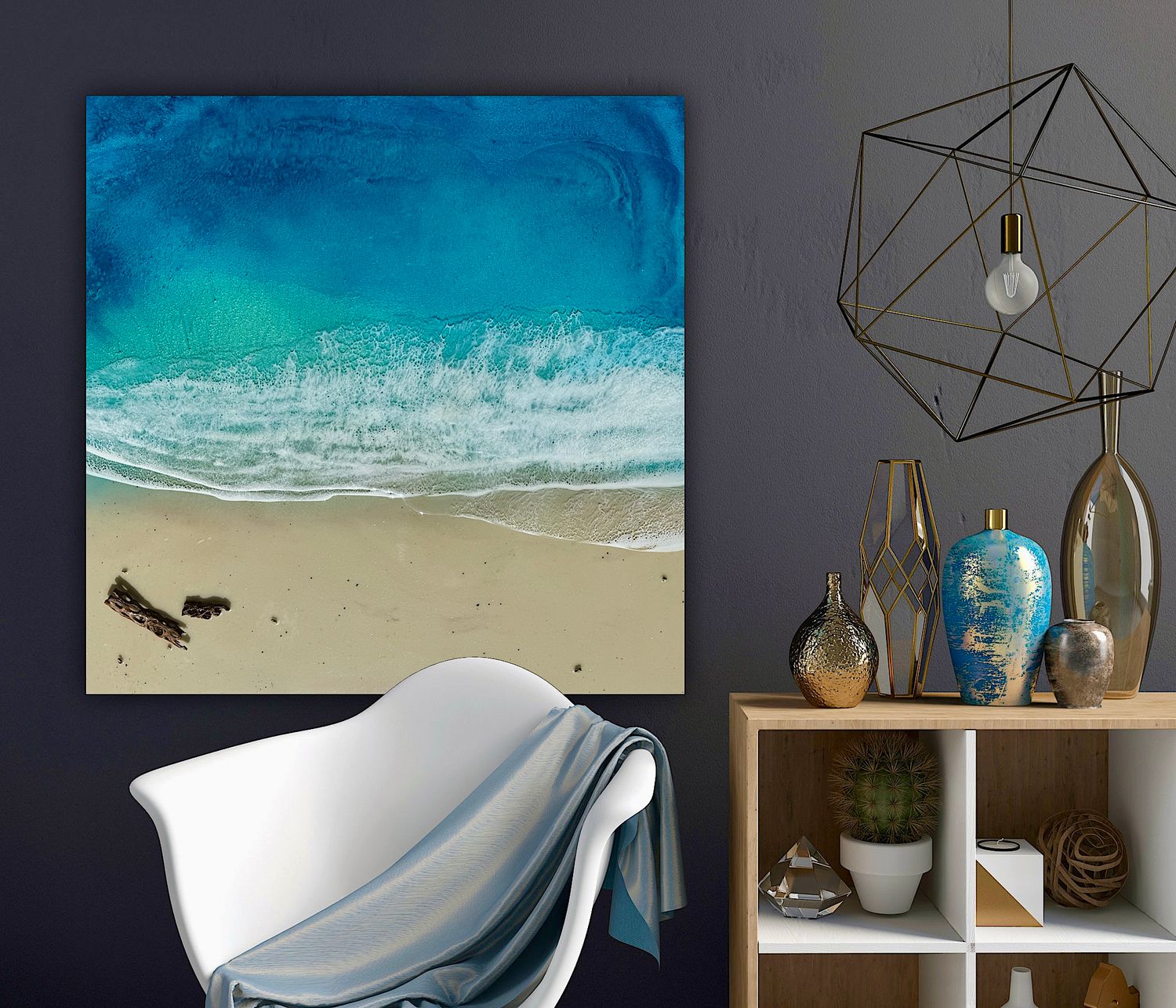 Whispering Sands-Flying Over The ocean-aerial-white-sand-beach-ocean-painting-Miami-artist-ana-hefco
