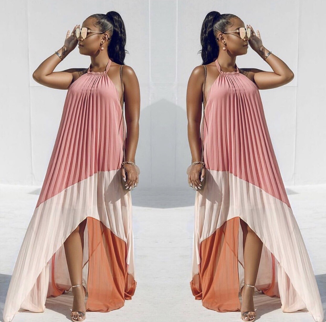 High Neck Maxi Dress Nude