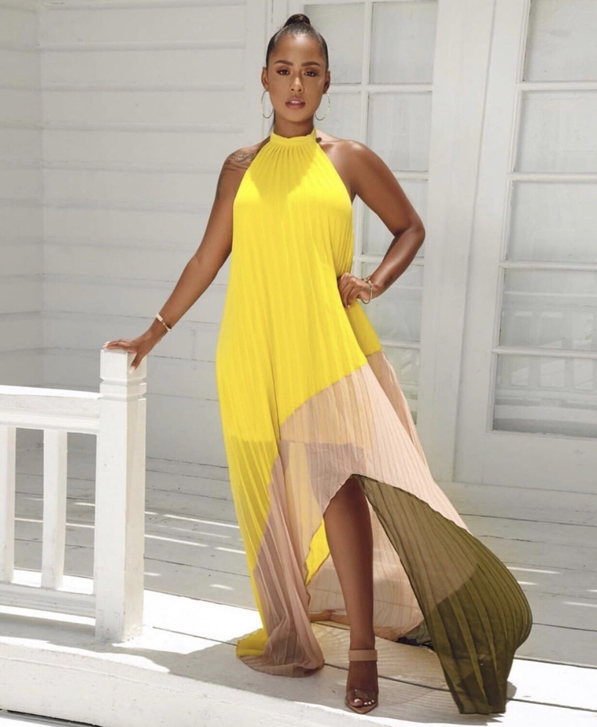High Neck Maxi Dress Yellow