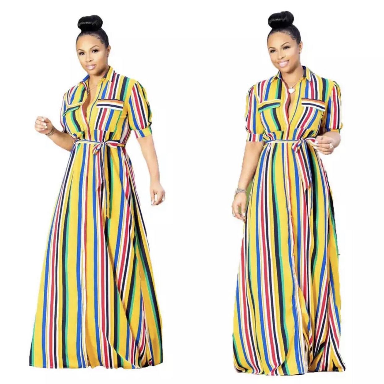 Stripe Shirt Dress Yellow