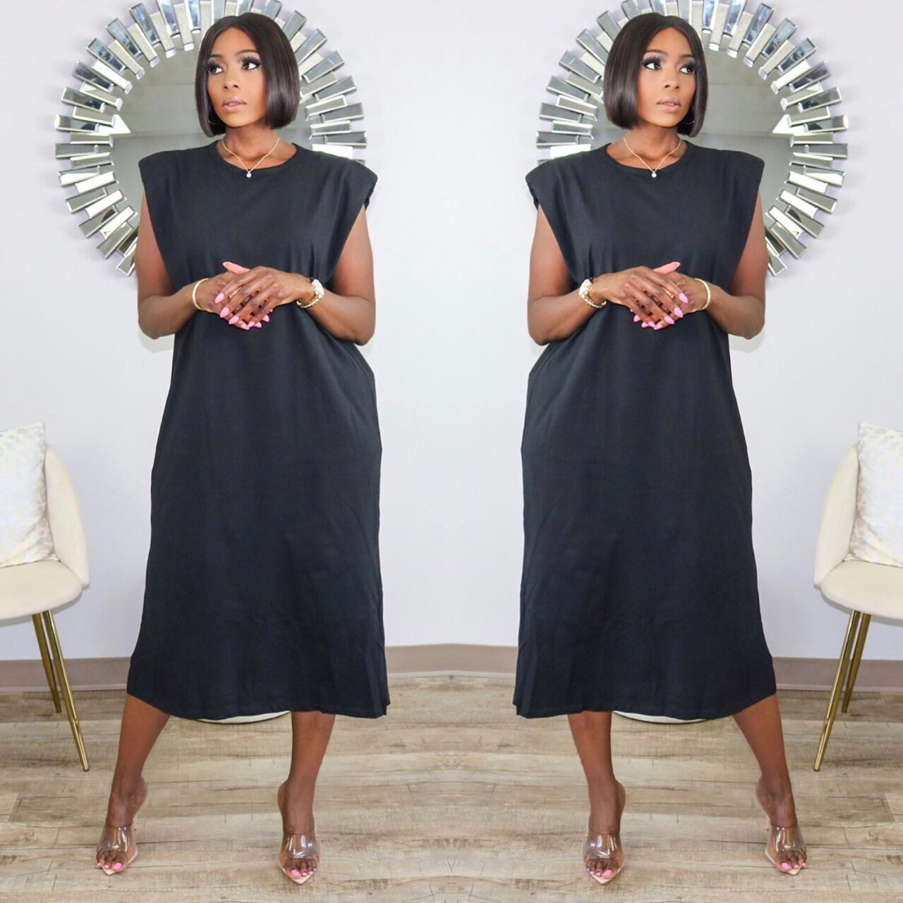 Shoulder Pad Dress Black