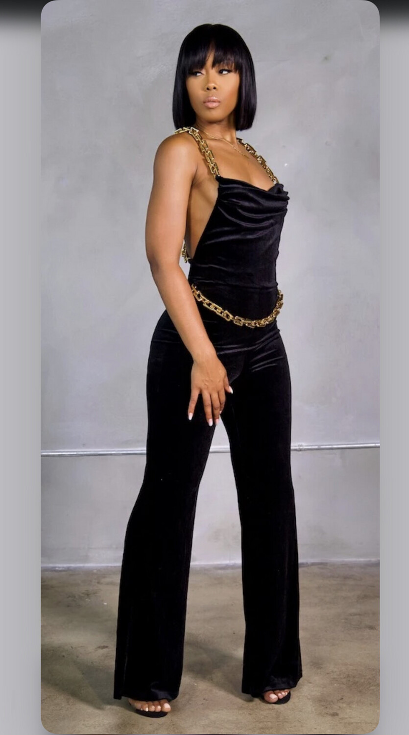 Chain Back Black Jumpsuit