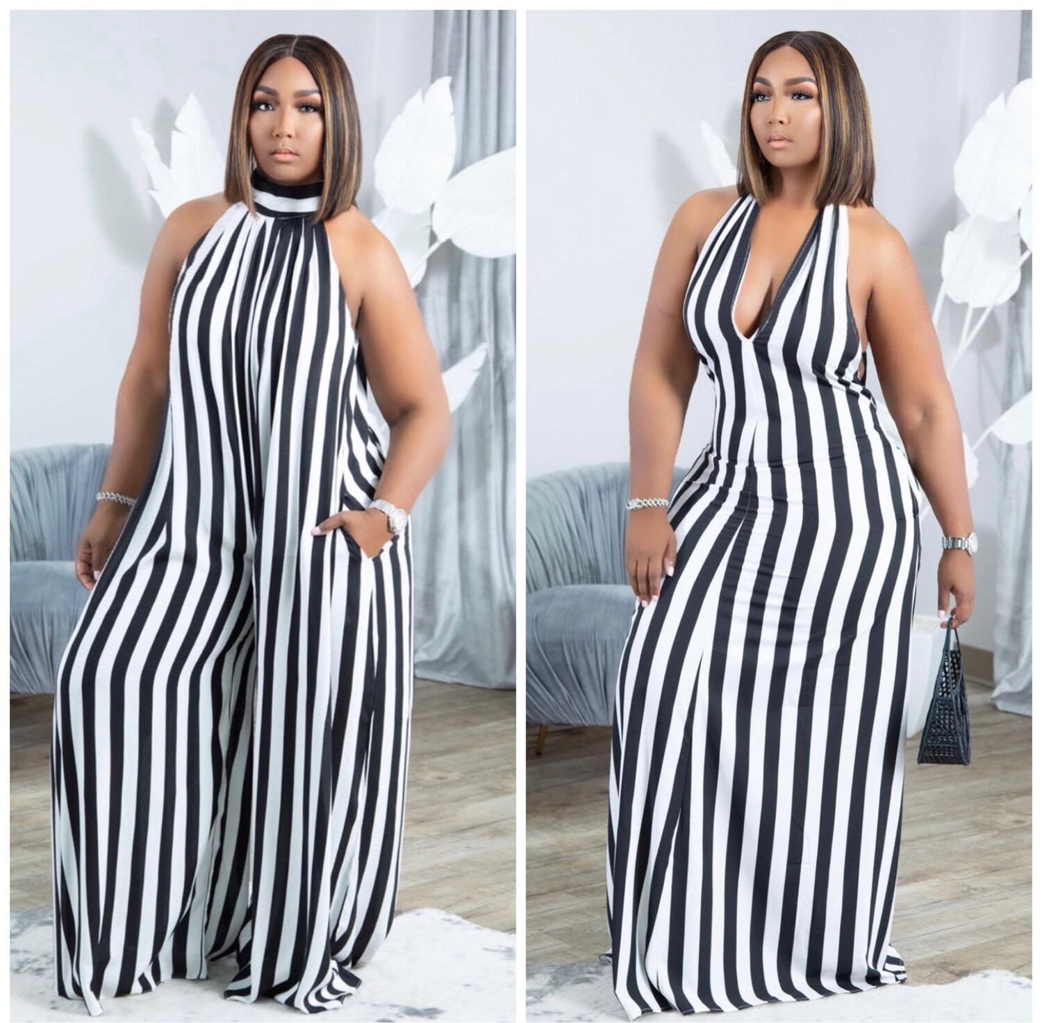 Stripe Jumpsuit And Maxi dress